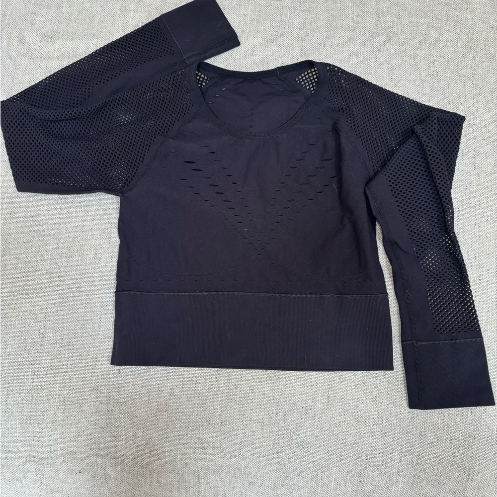 ALO Yoga Black Long Sleeve Mesh Performance Top